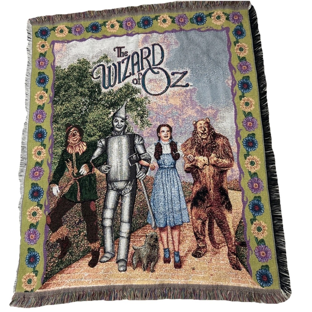 Vintage Wizard Of Oz Blanket Goodwin Weavers Lap Throw 100% Cotton USA Fringe
